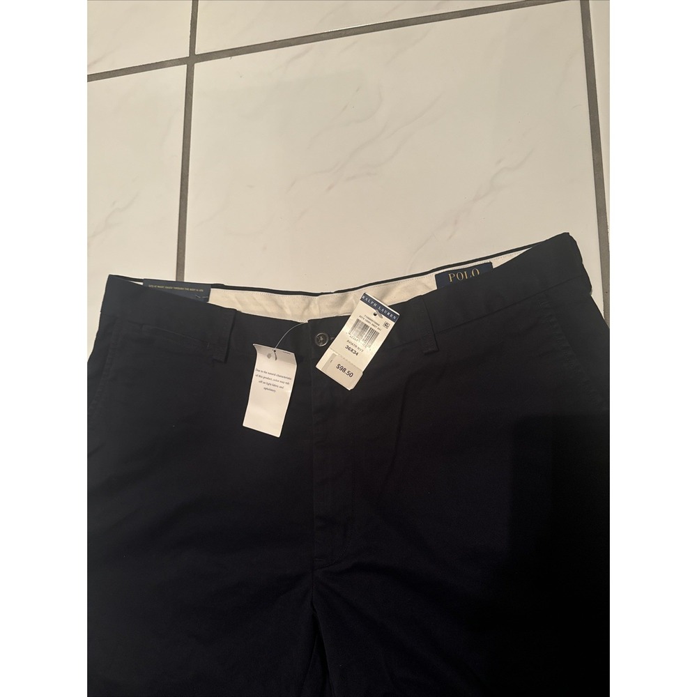 Polo Ralph Lauren Pants Mens 37x33 Big Black Stretch Classic Fit Flat Chino NEW
